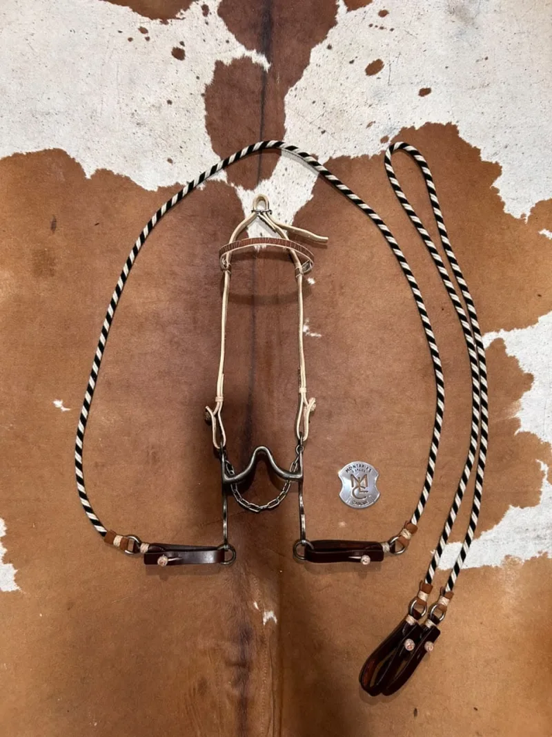 Conjunto Cabeçada, Rédea e Freio com rédea de lã preta e branca