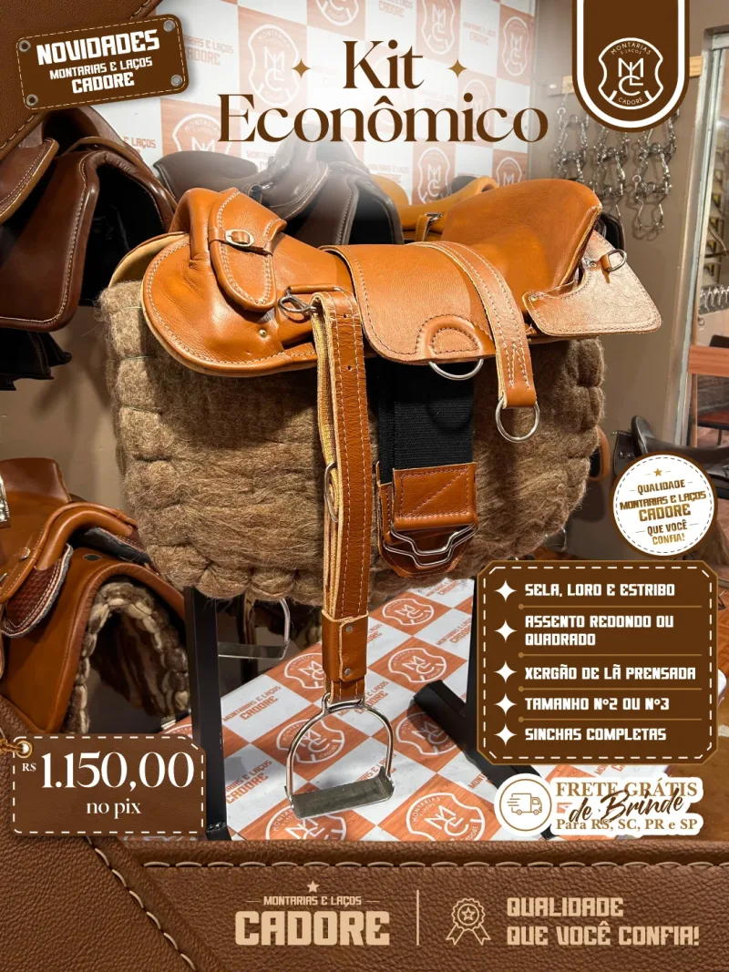 Arte de divulgação do Kit Econômico Caramelo com Detalhe Laço Comprido, com o preço no Pix e frete grátis para RS, SC, PR e SP