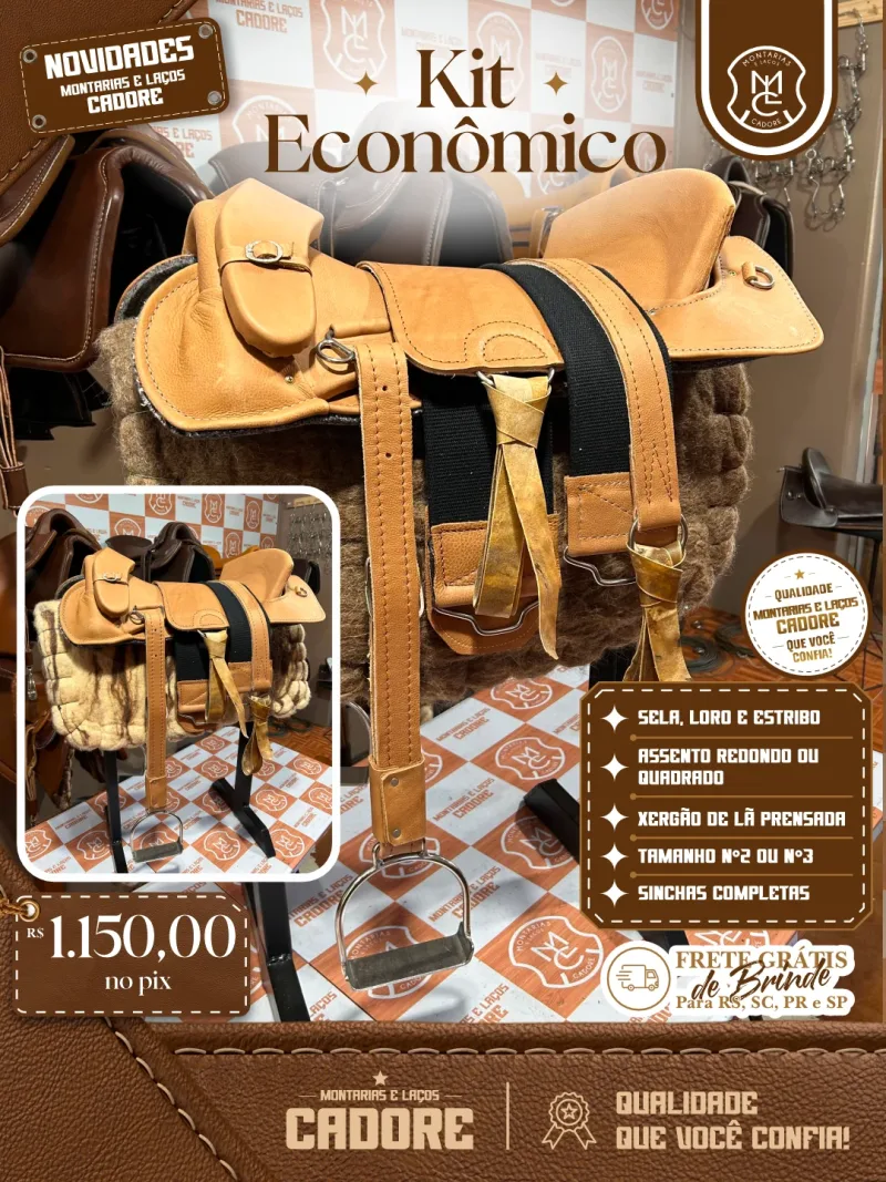 Arte de divulgação do Kit Econômico Couro Natural, com o preço no Pix e frete grátis para RS, SC, PR e SP