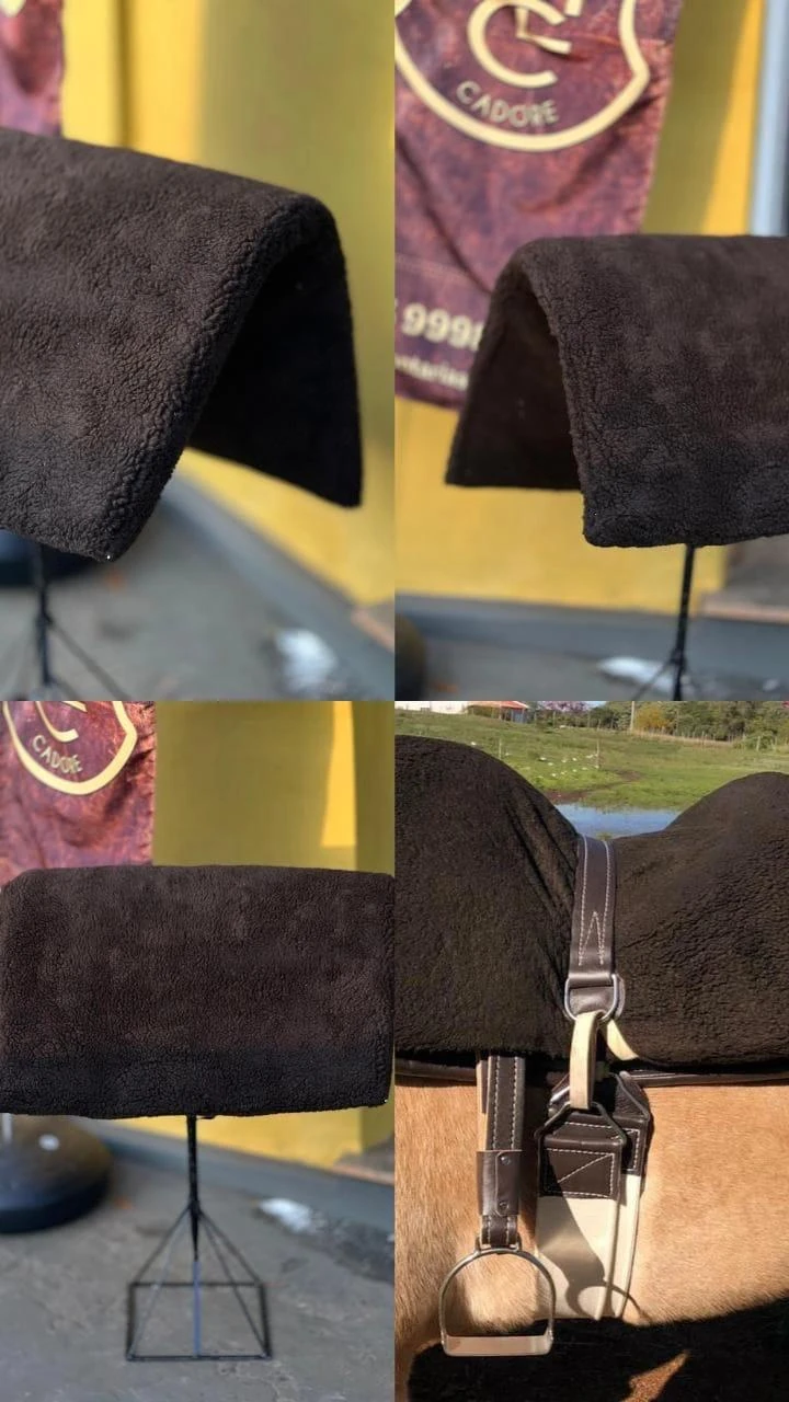 Quatro fotos do Pelego Sintético, uma delas no cavalo